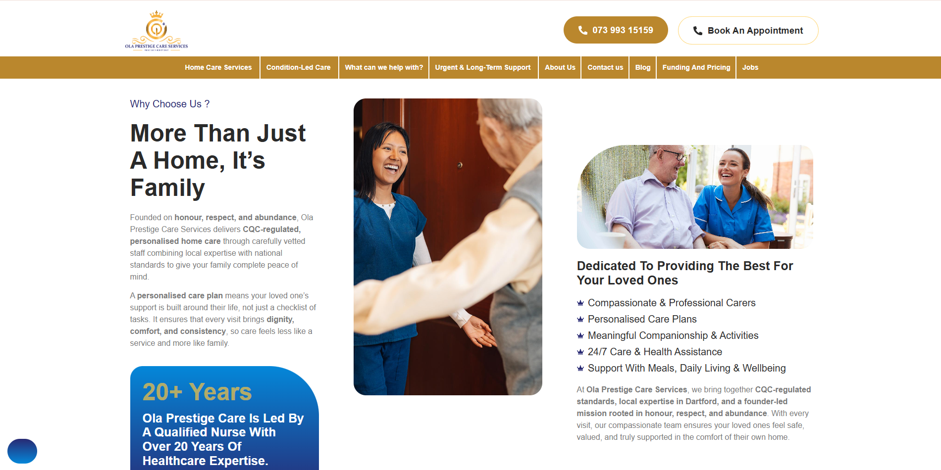 Sellable Marketing-Compassion-Led Home Care Website for Ola Prestige Care Services-Dartford